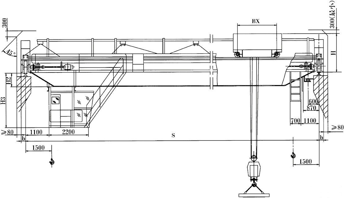 QL型電磁掛梁橋式起重機(jī)正面結(jié)構(gòu)圖