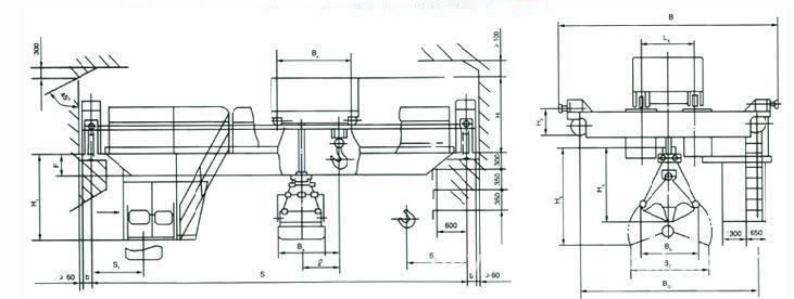 QN型抓斗吊鉤兩用橋式起重機(jī)結(jié)構(gòu)圖