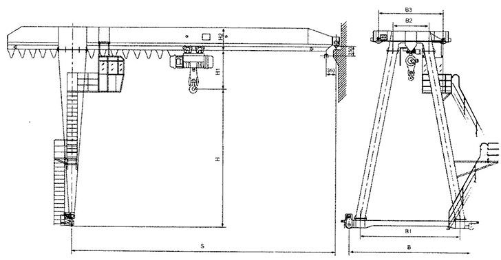 MHB型電動葫蘆半門式起重機結(jié)構(gòu)圖