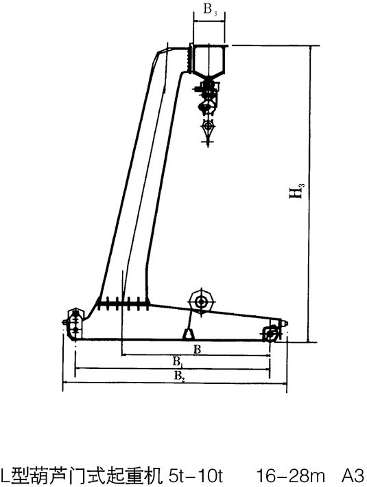 L型電動(dòng)葫蘆門(mén)式起重機(jī)側(cè)面結(jié)構(gòu)圖