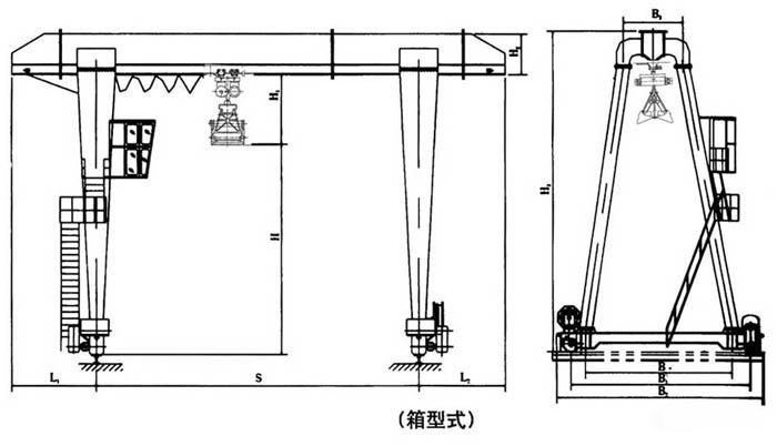 MHZ型電動葫蘆抓斗門式起重機結(jié)構(gòu)圖