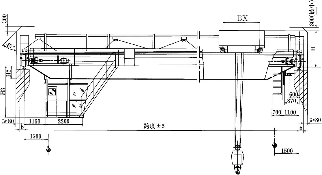掛梁橋式起重機(jī)（垂直主梁方向）結(jié)構(gòu)圖