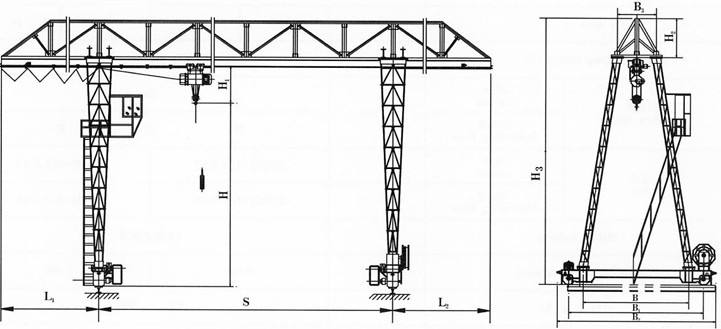 桁架式MH型電動葫蘆門式起重機結(jié)構(gòu)圖